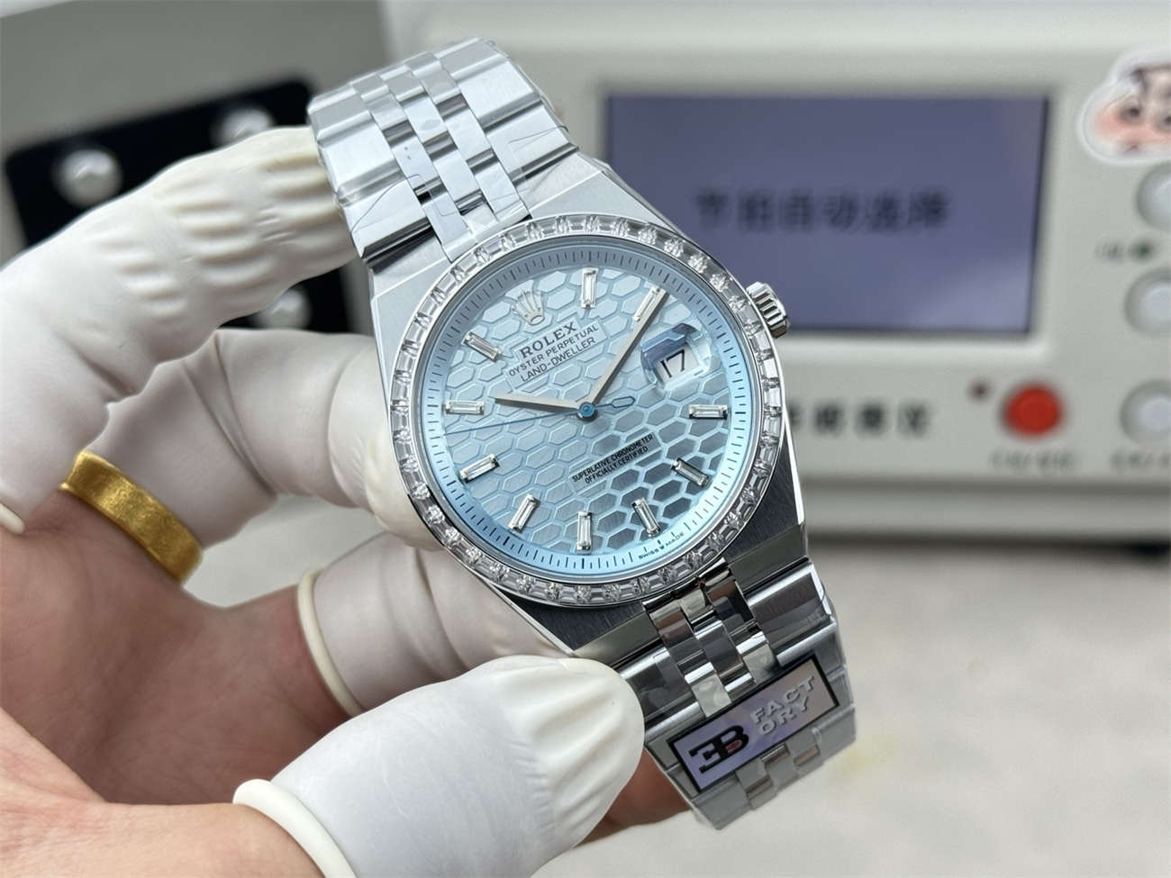3B Factory Rolex Land-Dweller 127386TBR-0001 Replica – Platinum Look, Diamond Bezel & 163g Full Weight