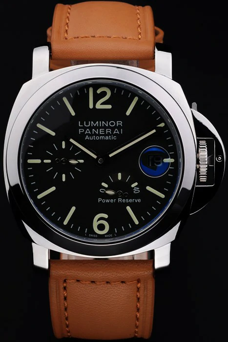 Panerai Luminor Power Reserve Black Dial Steel Case Brown Leather Bracelet new10201
