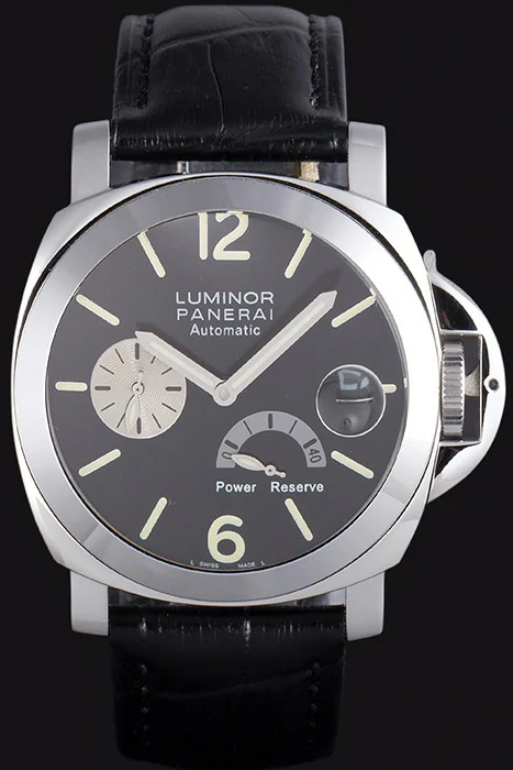 Panerai Luminor Power Reserve Black Dial Black Leather Bracelet new10211