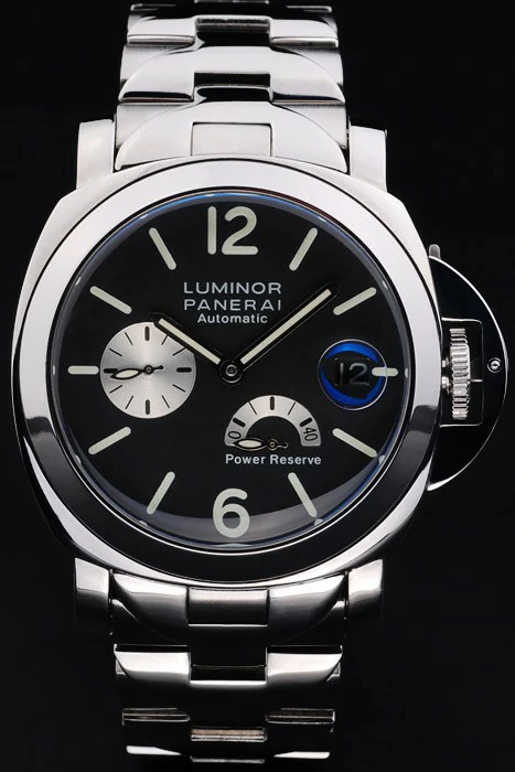 Panerai Luminor Power Reserve Black Dial Stainless Steel Bracelet new10751