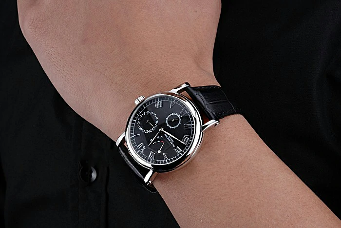 Patek Philippe Geneve Complications Black Dial Stainless Steel Bezel Black Leather Band new118592