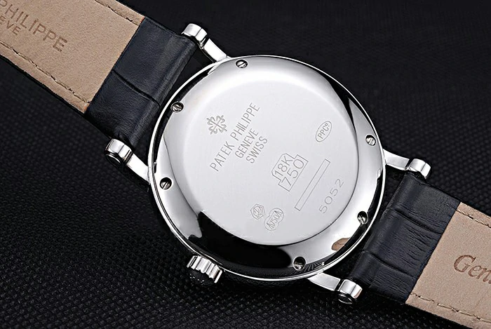 Patek Philippe Geneve Complications Black Dial Stainless Steel Bezel Black Leather Band new118592
