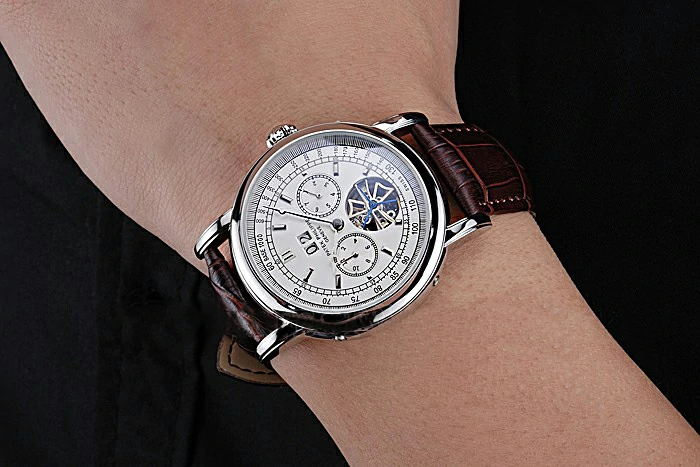 Patek Philippe Geneve Grand Complications White Dial Tourbillon Stainless Steel Bezel Brown Band new118605