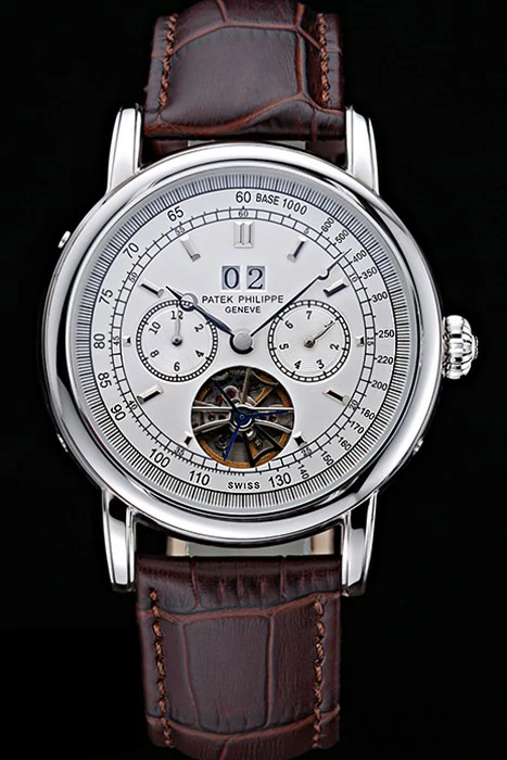 Patek Philippe Geneve Grand Complications White Dial Tourbillon Stainless Steel Bezel Brown Band new118605