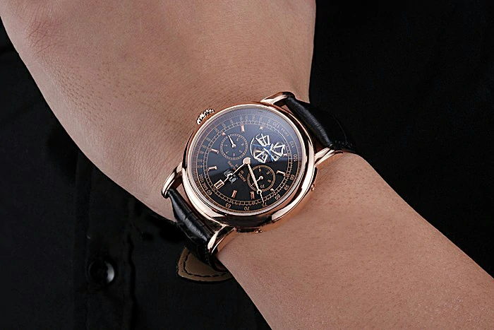 Patek Philippe Geneve Grand Complications Black Dial Tourbillon Rose Gold Bezel Black Band new118608