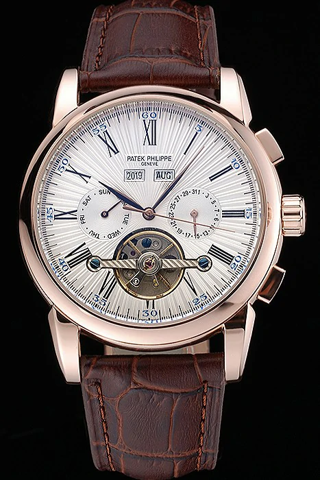 Patek Philippe Grand Complications Gold Case White Dial Roman Numerals Brown Leather Bracelet new118775