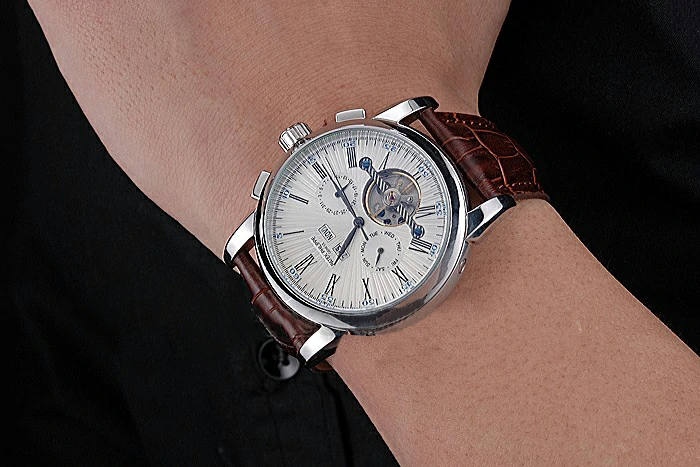Patek Philippe Grand Complications Stainless Steel Case White Dial Roman Numerals Brown Leather Strap new118776