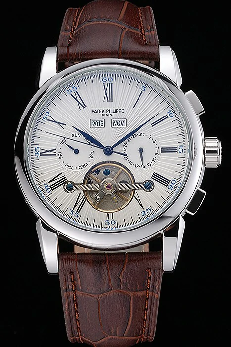 Patek Philippe Grand Complications Stainless Steel Case White Dial Roman Numerals Brown Leather Strap new118776