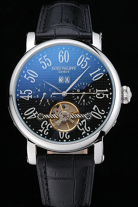 Patek Philippe Grand Complications Stainless Steel Case Black Dial Roman Numerals Black Leather Bracelet new118778