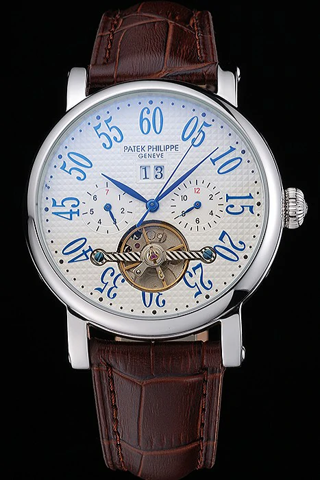Patek Philippe Grand Complications Stainless Steel Case White Dial Roman Numerals Brown Leather Bracelet new118779