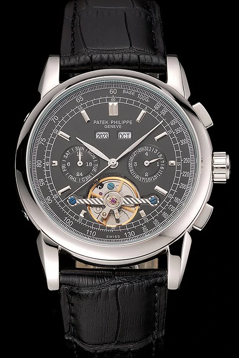 Patek Philippe Grand Complications Stainless Steel Case Black Dial Black Leather Bracelet new118780