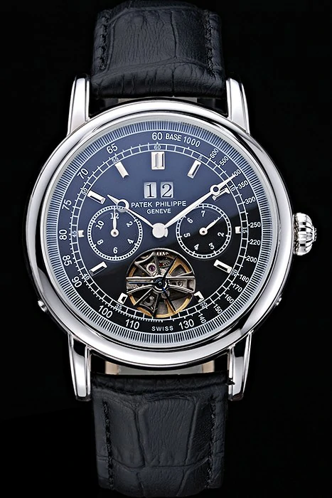 Patek Philippe Geneve Grand Complications Black Face Tourbillon Stainless Steel Black Band new120307