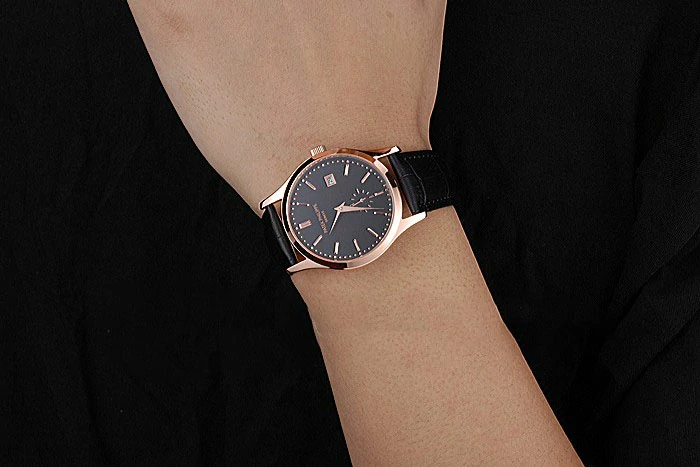 Patek Philippe Calatrava Black Dial Rose Gold Case Black Leather Strap new120805