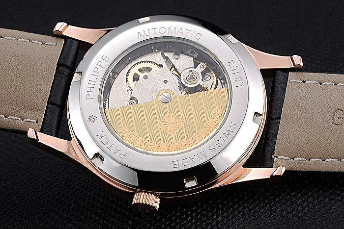Patek Philippe Calatrava Black Dial Rose Gold Case Black Leather Strap new120805