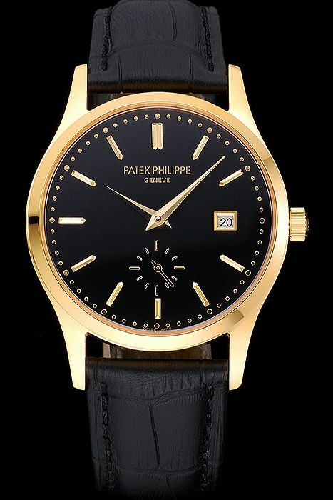 Patek Philippe Calatrava Black Dial Gold Case Black Leather Strap new120806