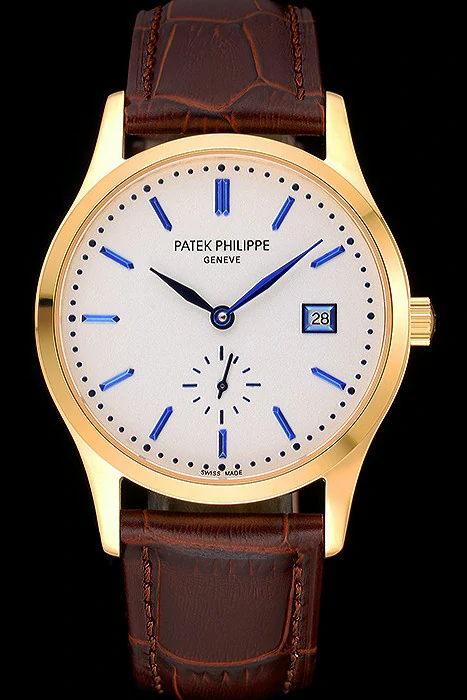 Patek Philippe Calatrava White Dial Gold Case Brown Leather Strap new120811