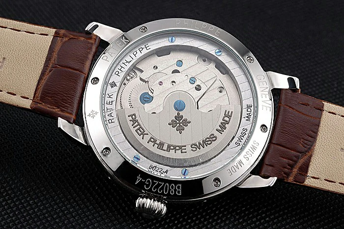 Patek Philippe Day Date Tourbillon White Dial Stainless Steel Case Embossed Bezel Brown Leather Strap new120814