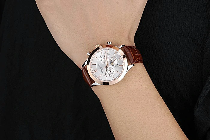 Patek Philippe Moonphase White Dial Gold Case Brown Leather Strap new120816