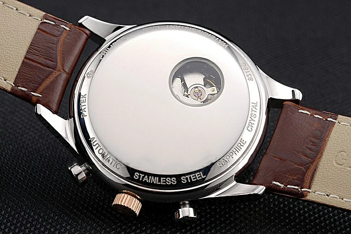 Patek Philippe Moonphase White Dial Gold Case Brown Leather Strap new120816