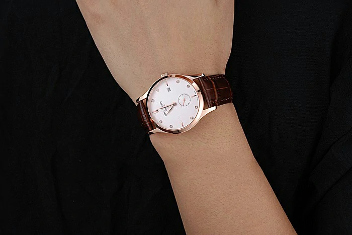 Patek Philippe Calatrava White Dial Diamond Numerals Rose Gold Case Brown Leather Strap new120819