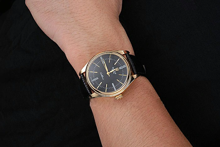 Rolex Cellini Black Dial Gold Case Black Leather Strap new120975