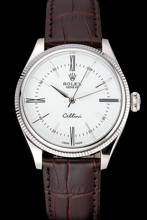 Rolex Cellini White Dial Stainless Steel Case Brown Leather Strap new120982