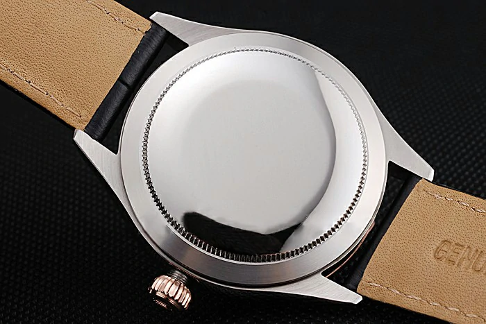 Rolex Cellini Blue Dial Gold Bezel Stainless Steel Case Black Leather Strap new120984