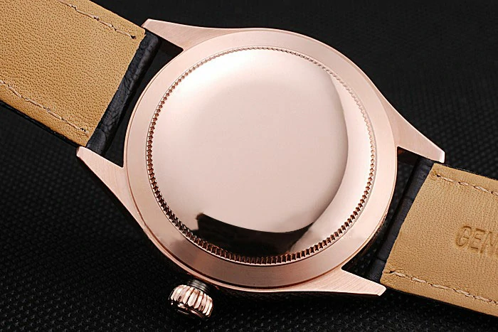 Rolex Cellini Black Dial Pink Gold Case Black Leather Strap new120985