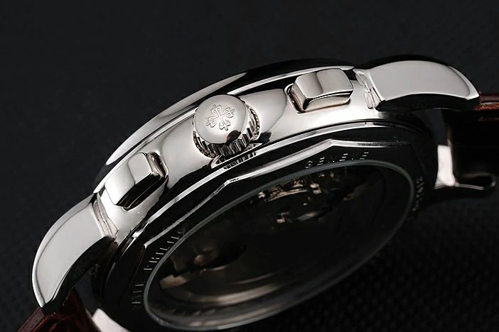 Patek Philippe Classic Tourbillon Power Reserve Black And White Dial Stainless Steel Case Brown Leather Strap new121075