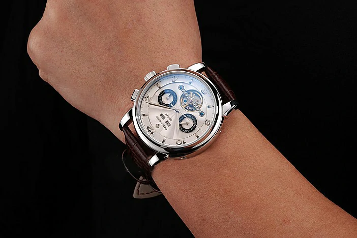 Patek Philippe Classic Tourbillon Power Reserve Black And White Dial Stainless Steel Case Brown Leather Strap new121075