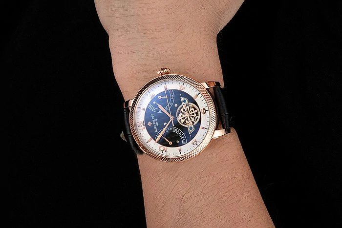 Patek Philippe Classic Tourbillon Power Reserve Black And White Dial Rose Gold Case Black Leather Strap new121077