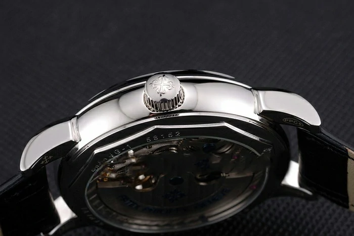 Patek Philippe Dual Time Moonphase Tourbillon Black Skeletonised Dial Stainless Steel Case Black Leather Strap new121079