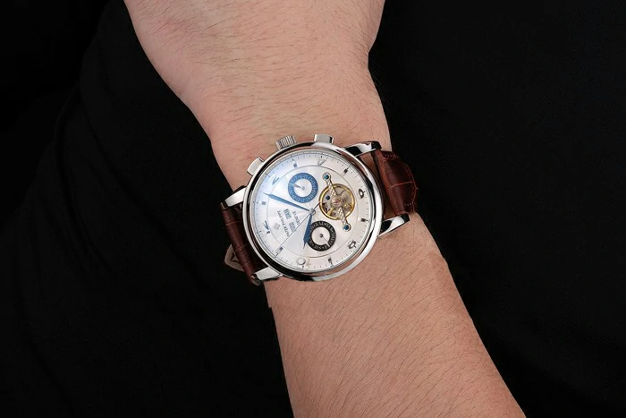 Patek Philippe Perpetual Calendar Tourbillon White Dial Stainless Steel Case Brown Leather Strap new121083