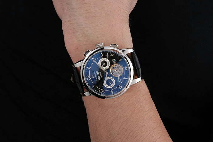 Patek Philippe Perpetual Calendar Tourbillon Black Dial Stainless Steel Case Black Leather Strap new121085
