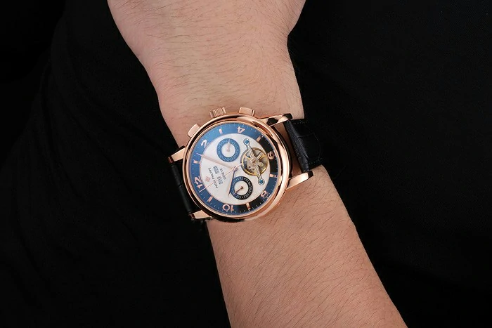 Patek Philippe Perpetual Calendar Tourbillon Two Tone Dial Rose Gold Case Black Leather Strap new121086