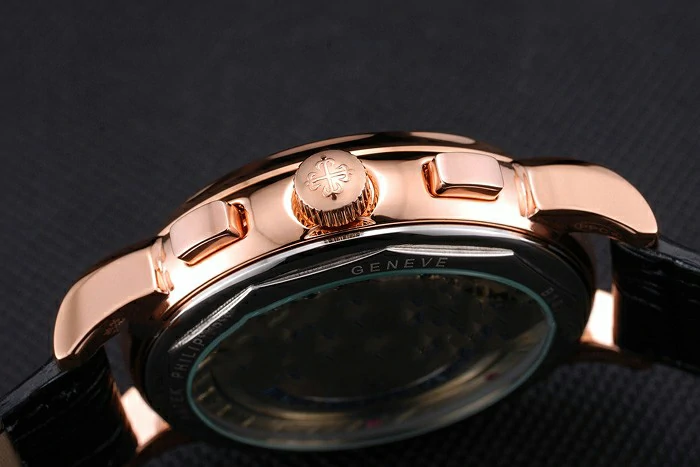 Patek Philippe Perpetual Calendar Tourbillon Black And White Dial Rose Gold Case Black Leather Strap new121087
