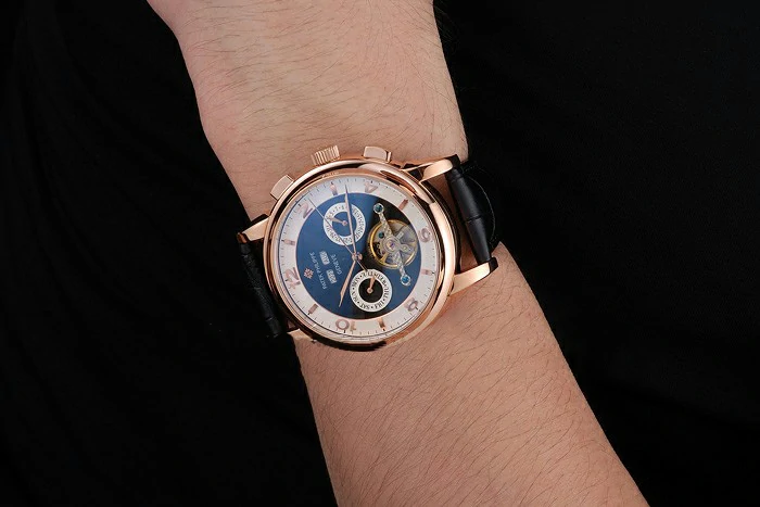 Patek Philippe Perpetual Calendar Tourbillon Black And White Dial Rose Gold Case Black Leather Strap new121087