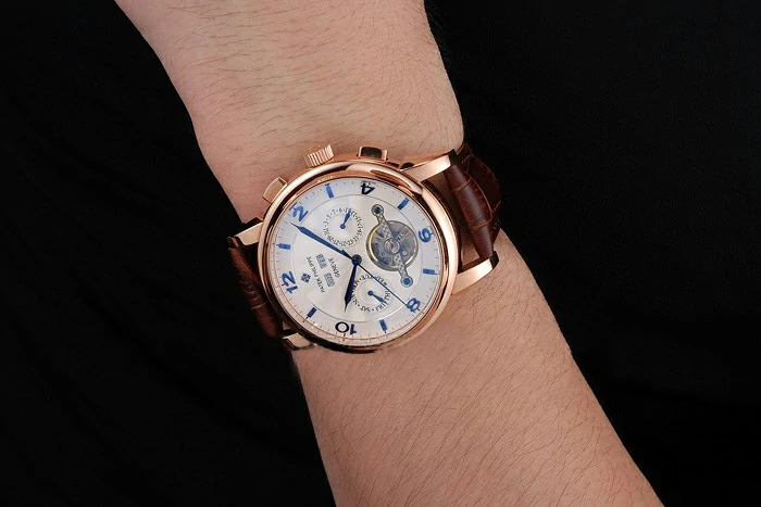 Patek Philippe Perpetual Calendar Tourbillon White Dial Rose Gold Case Brown Leather Strap new121088