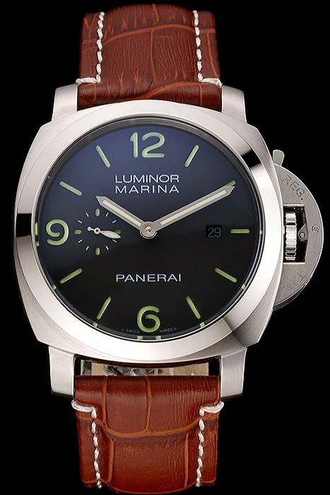 Panerai Luminor Marina 1950 Black Dial Brushed Steel Case Light Brown Leather Strap new121402