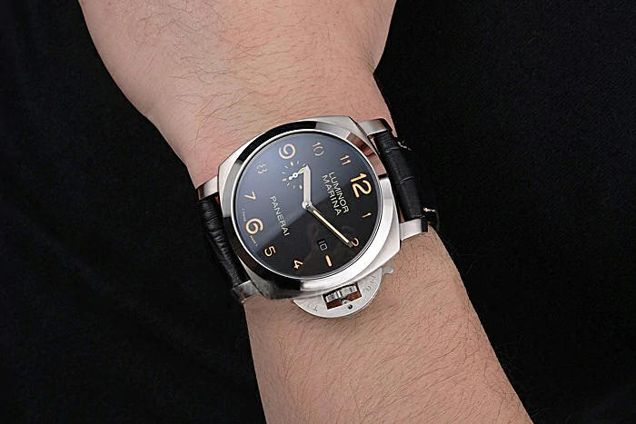 Panerai Luminor Marina 1950 Black Dial Brushed Steel Case Black Embossed Leather Strap new121403