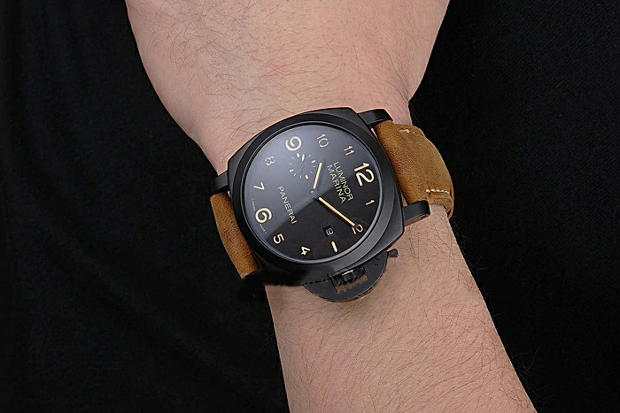Panerai Luminor Marina 1950 Black Dial Matte Black Steel Case Brown Suede Leather Strap new121404