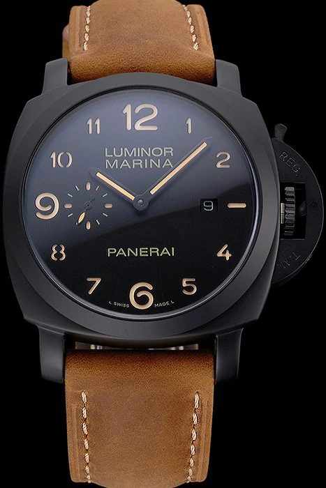 Panerai Luminor Marina 1950 Black Dial Matte Black Steel Case Brown Suede Leather Strap new121404
