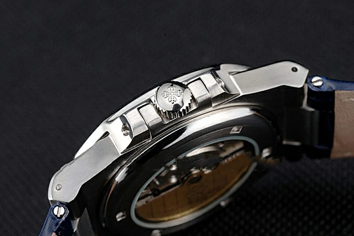 Patek Philippe Nautilus Blue Dial Brushed Stainless Steel Case Blue Leather Strap new121410