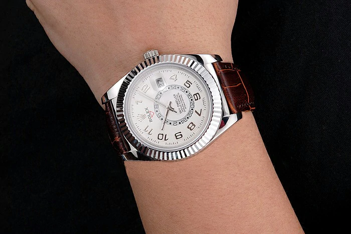 Rolex Sky Dweller White Dial Stainless Steel Case Brown Leather Strap new121554