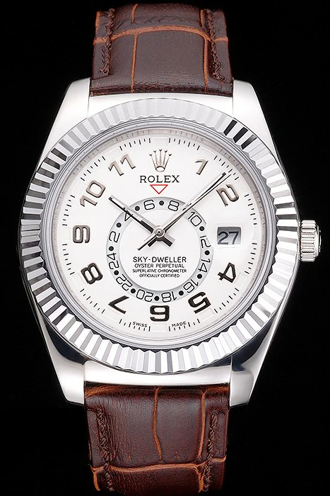 Rolex Sky Dweller White Dial Stainless Steel Case Brown Leather Strap new121554