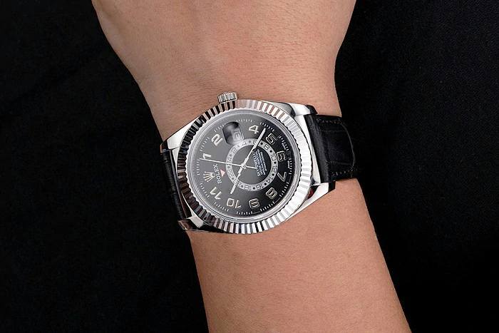 Rolex Sky Dweller Black Dial Stainless Steel Case Black Leather Strap new121555