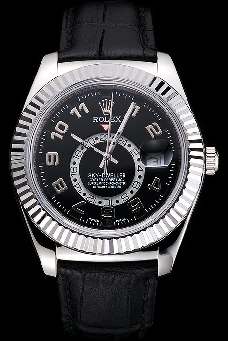 Rolex Sky Dweller Black Dial Stainless Steel Case Black Leather Strap new121555