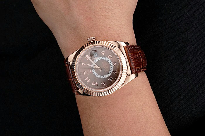 Rolex Sky Dweller Brown Dial Rose Gold Case Brown Leather Strap new121556