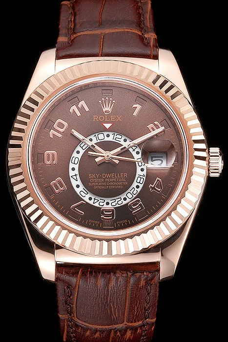 Rolex Sky Dweller Brown Dial Rose Gold Case Brown Leather Strap new121556