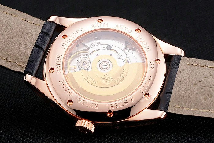Patek Philippe Calatrava Black Dial Rose Gold Case Black Leather Strap new121576